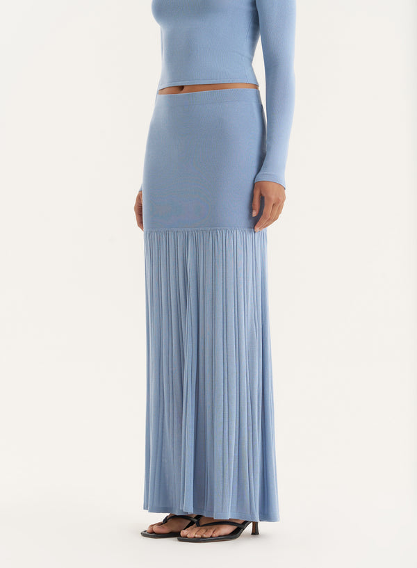 4th & Reckless Blue Knitted Drop Waist Maxi Skirt- Nancy