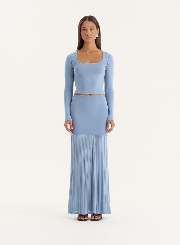 4th & reckless Blue Knitted Drop Waist Maxi Skirt- Nancy