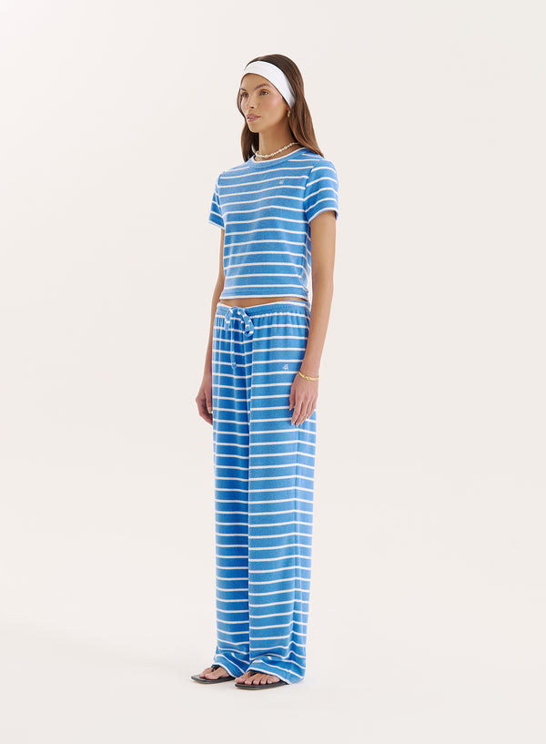 4th & Reckless Blue Stripe Towelling Short Sleeve Top- Livia