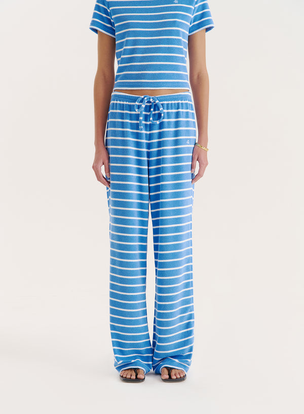 4th & Reckless Blue Stripe Towelling Straight Leg Trouser- Livia