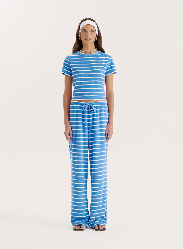4th & reckless Blue Stripe Towelling Straight Leg Trouser- Livia