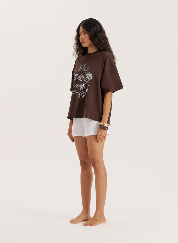 4th & Reckless Brown Illustration Print Oversized T-Shirt- Benni