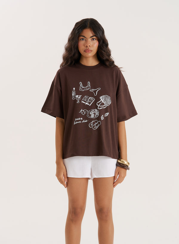 4th & reckless Brown Illustration Print Oversized T-Shirt- Benni