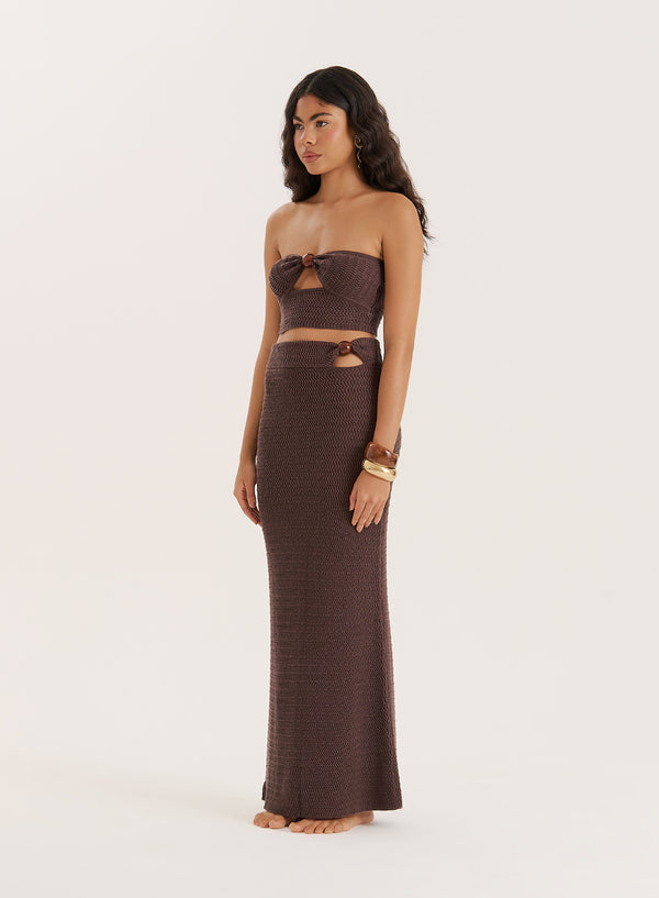 4th & Reckless Brown Knitted Bead Detail Bandeau Top- Orilla