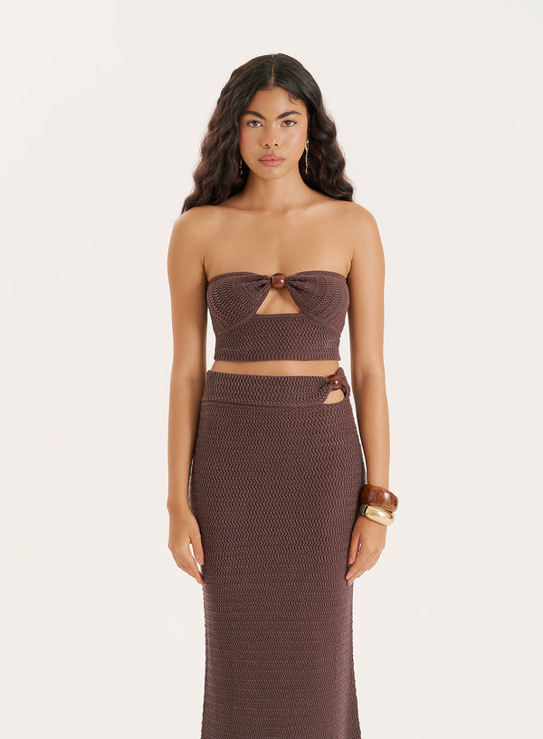 4th & reckless Brown Knitted Bead Detail Bandeau Top- Orilla