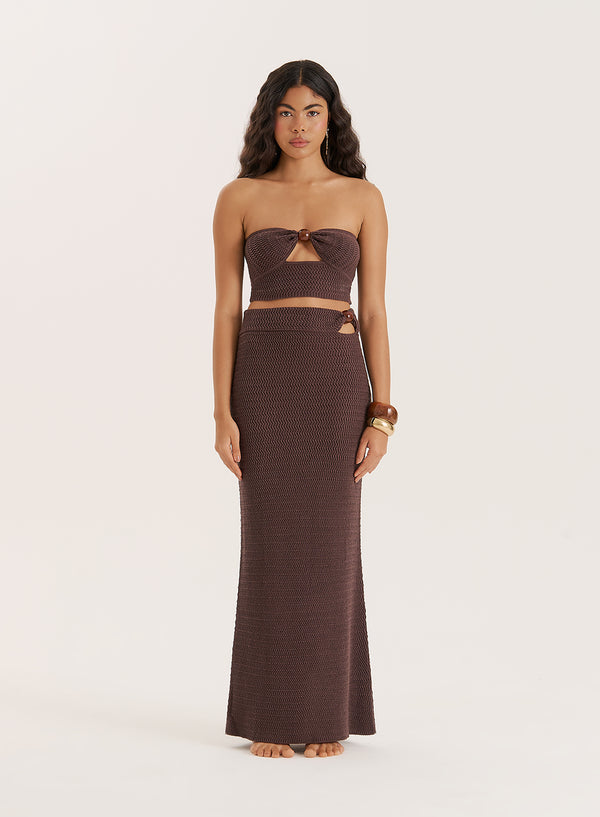 4th & reckless Brown Knitted Bead Detail Maxi Skirt- Orilla