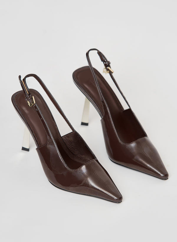 4th & Reckless Brown Patent Slingback Contrast Heel- Calabasas