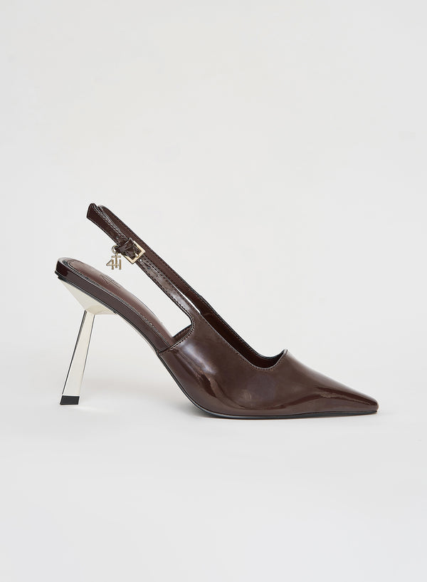 4th & reckless Brown Patent Slingback Contrast Heel- Calabasas