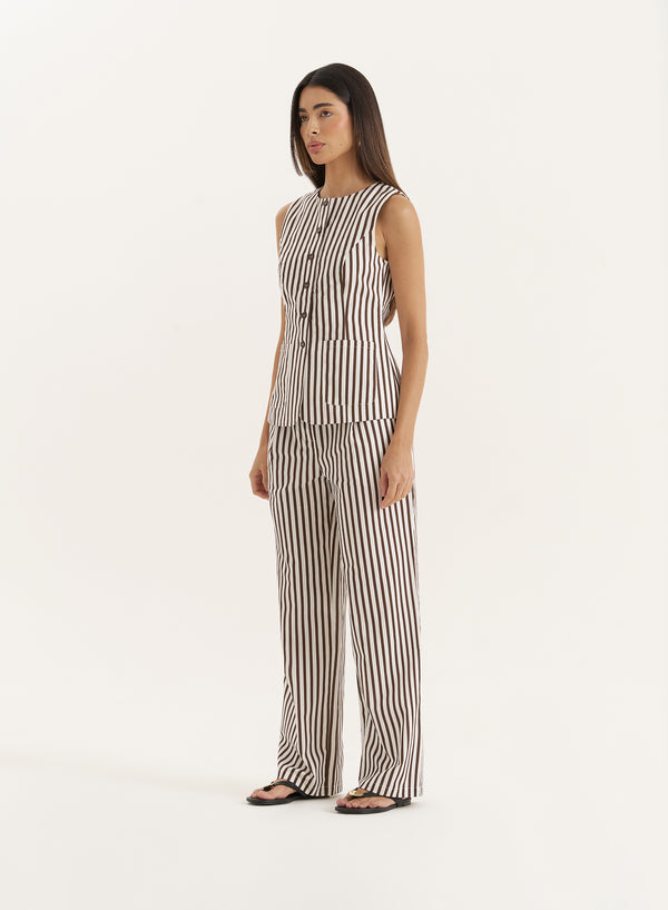 4th & Reckless Brown Stripe Straight Leg Trouser- Lisa