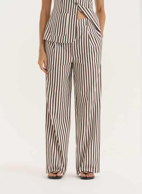 4th & Reckless Brown Stripe Straight Leg Trouser- Lisa