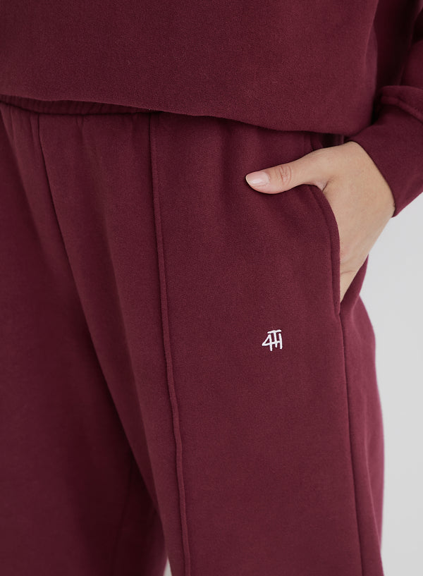 4th & Reckless Burgundy 4th Wide Leg Branded Joggers- Fergie