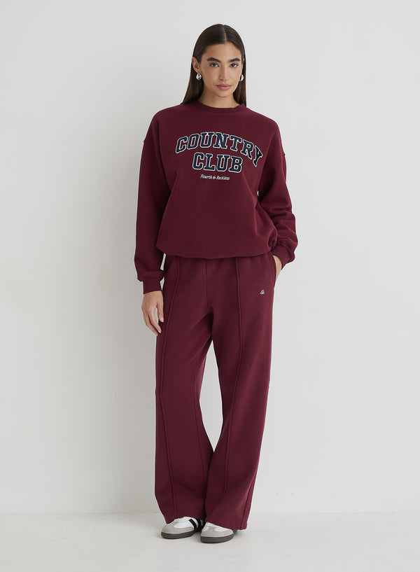 4th & Reckless Burgundy 4th Wide Leg Branded Joggers- Fergie