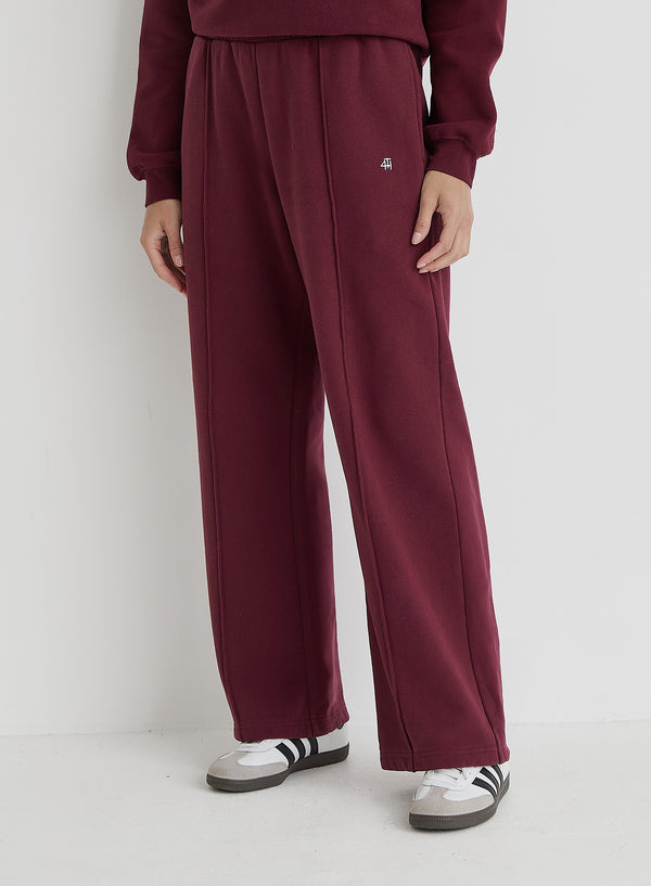 4th & reckless Burgundy 4th Wide Leg Branded Joggers- Fergie