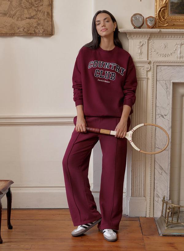 4th & Reckless Burgundy Country Club Slogan Classic Longline Sweatshirt- Charli
