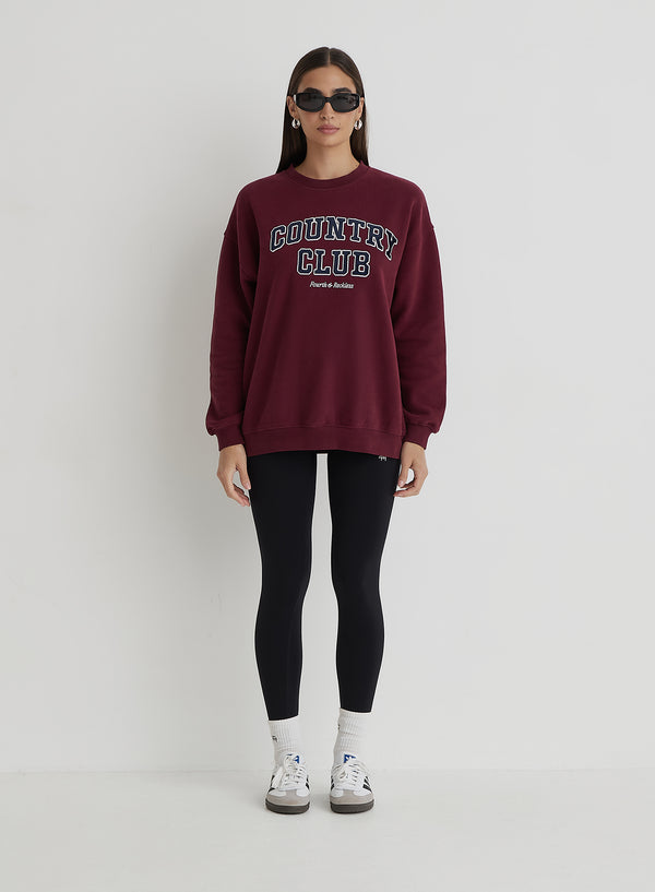 4th & Reckless Burgundy Country Club Slogan Classic Longline Sweatshirt- Charli