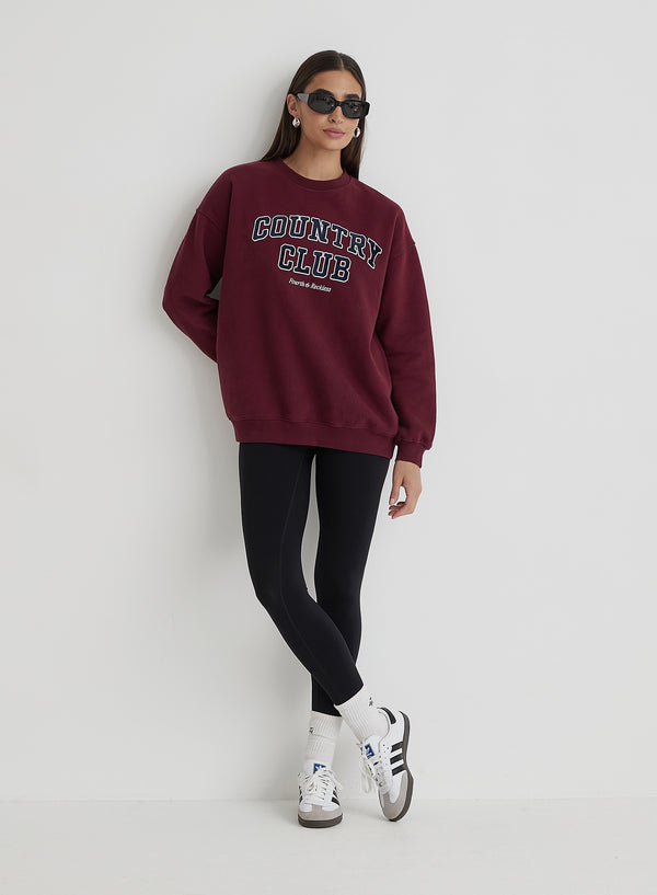 4th & Reckless Burgundy Country Club Slogan Classic Longline Sweatshirt- Charli