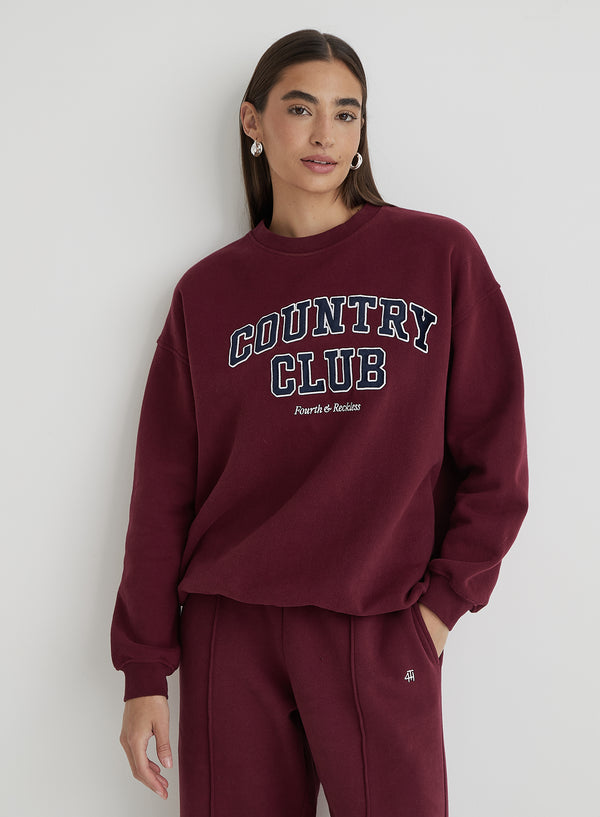 4th & reckless Burgundy Country Club Slogan Classic Longline Sweatshirt- Charli