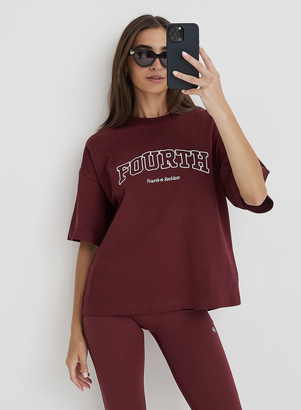 4th & Reckless Burgundy Fourth Slogan Oversized Tee- Finley
