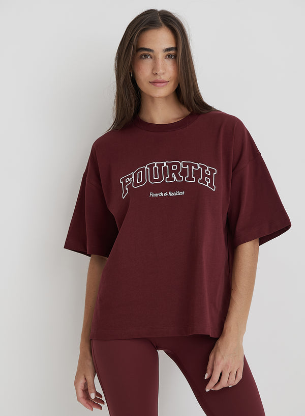 4th & reckless Burgundy Fourth Slogan Oversized Tee- Finley