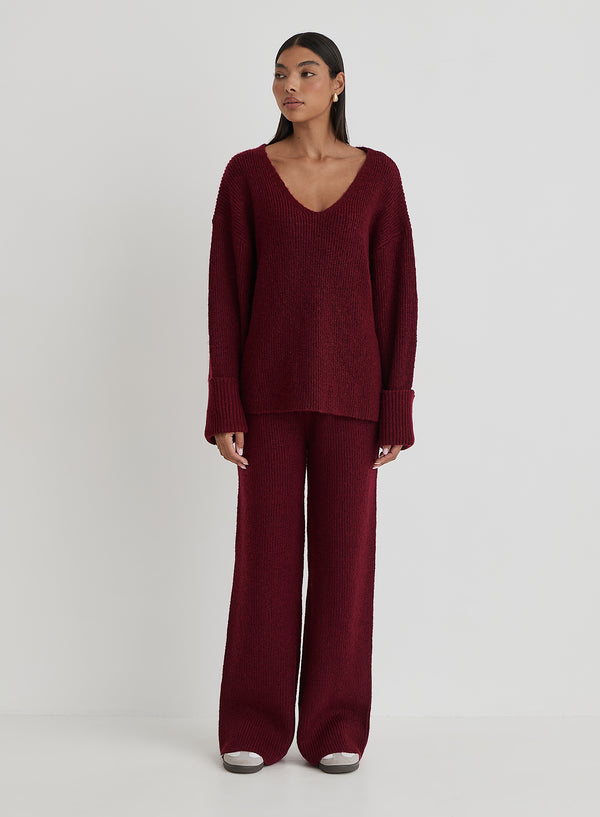 4th & Reckless Burgundy Slouchy Knitted Jumper With Scarf - Remy