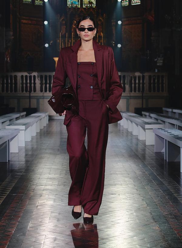 4th & Reckless Burgundy Tailored Straight Leg Trouser- Crea