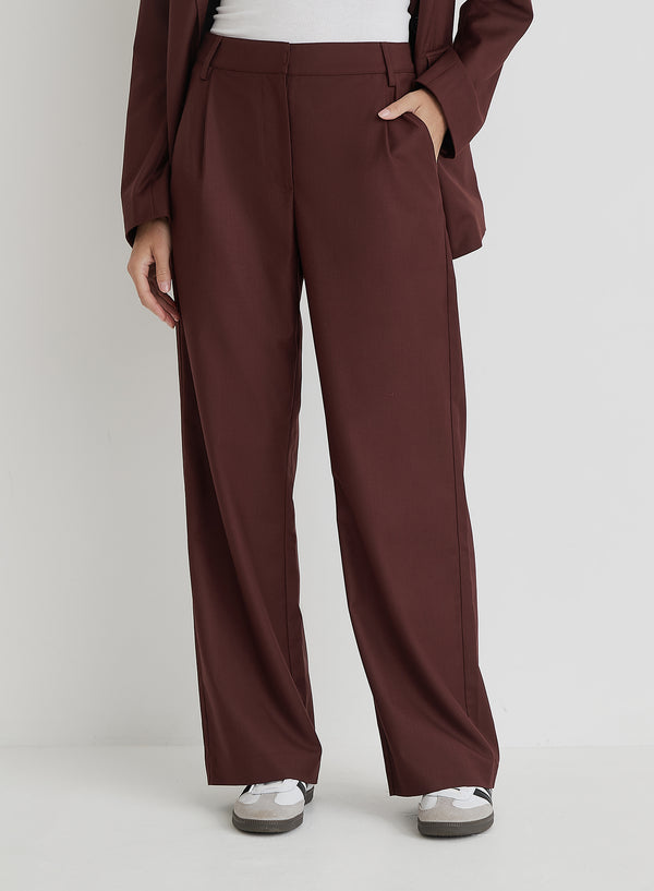 4th & Reckless Burgundy Tailored Straight Leg Trouser- Crea