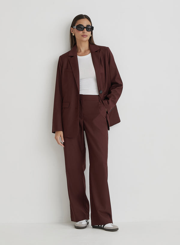 4th & reckless Burgundy Tailored Straight Leg Trouser- Crea