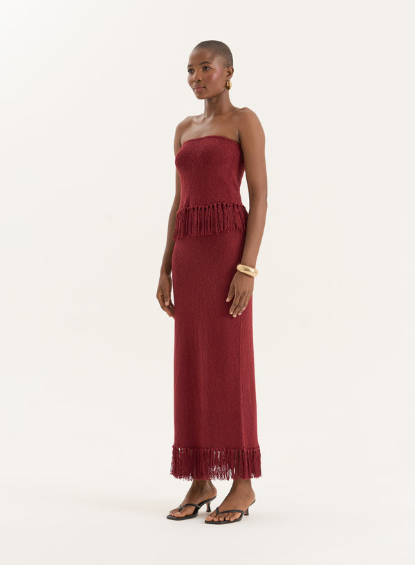 4th & Reckless Burgundy Tassel Trim Knitted Maxi Skirt- Gabby