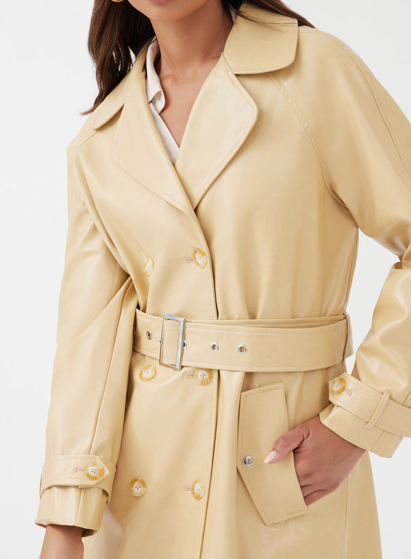 4th & Reckless Butter Longline Belted Faux Leather Coat - Luna