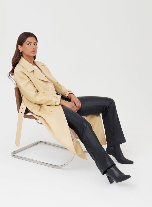 4th & Reckless Butter Longline Belted Faux Leather Coat - Luna
