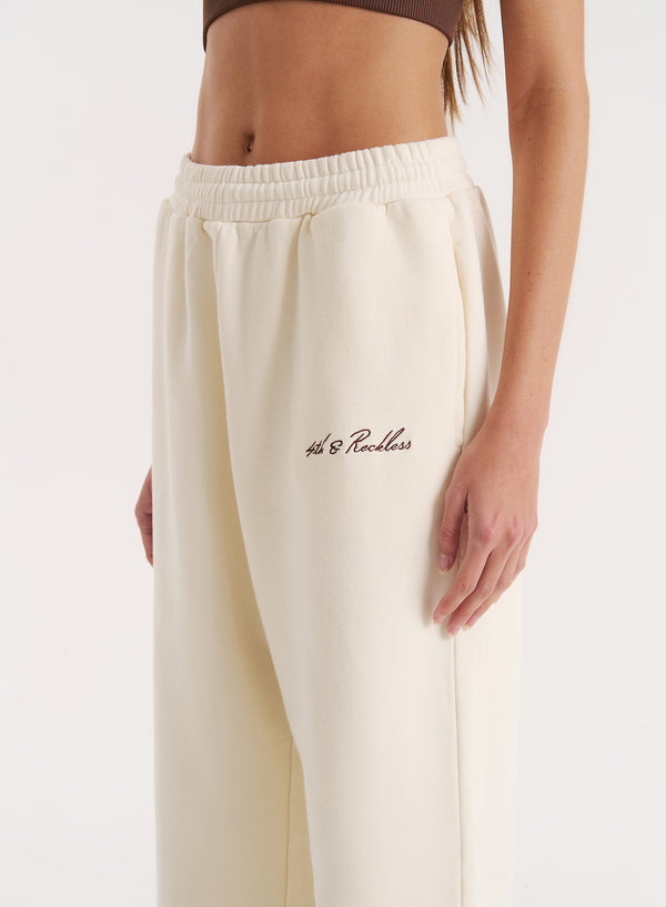 4th & Reckless Buttercream 4th Wide Leg Branded Joggers- Fergie