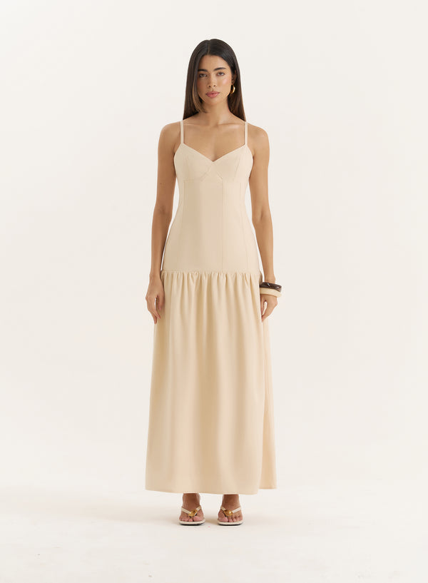 4th & reckless Buttercream Linen Blend Drop Waist Maxi Dress- Trisha