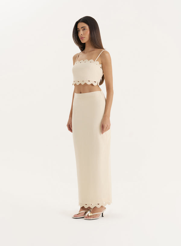 4th & Reckless Buttercream Scallop Trim Crop Top- Coral