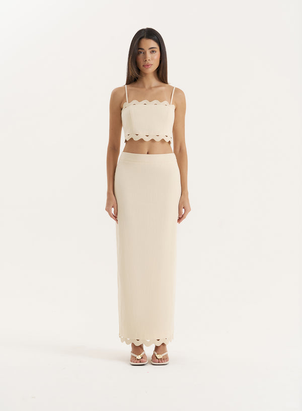 4th & Reckless Buttercream Scallop Trim Crop Top- Coral