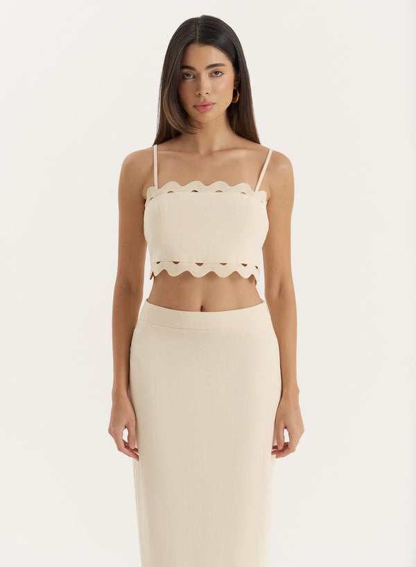 4th & reckless Buttercream Scallop Trim Crop Top- Coral