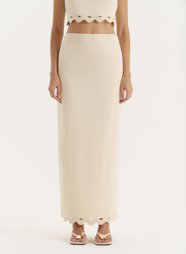 4th & Reckless Buttercream Scallop Trim Maxi Skirt- Coral