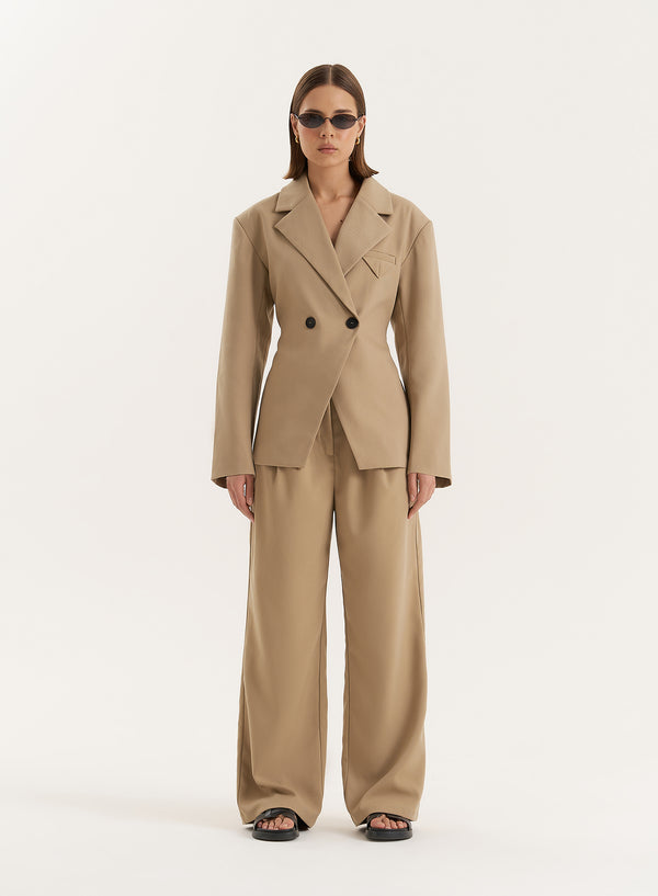 4th & Reckless Camel Cinched Waist Tailored Blazer- Reese