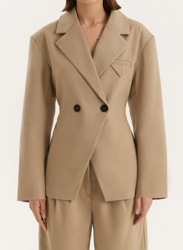 4th & Reckless Camel Cinched Waist Tailored Blazer- Reese