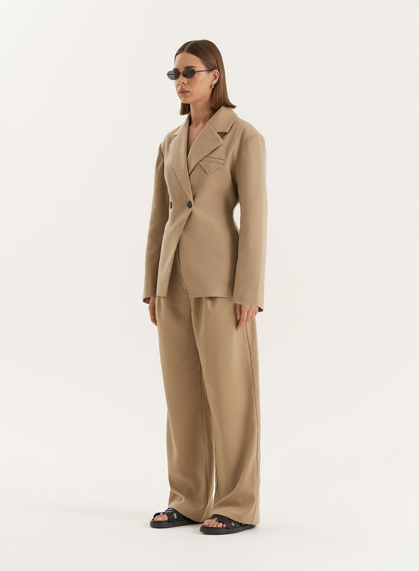 4th & Reckless Camel Cinched Waist Tailored Blazer- Reese