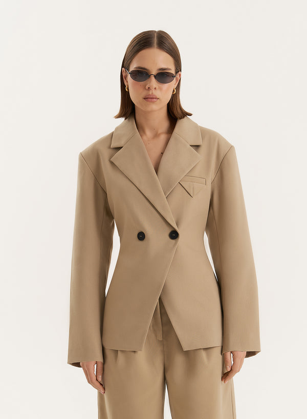 4th & reckless Camel Cinched Waist Tailored Blazer- Reese