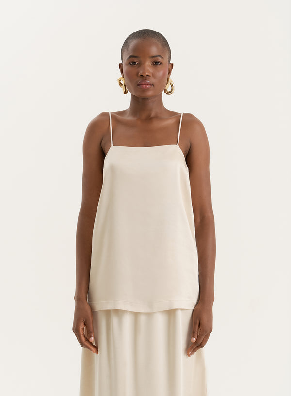 4th & reckless Champagne Satin Square Neck Cami Top- Hemma