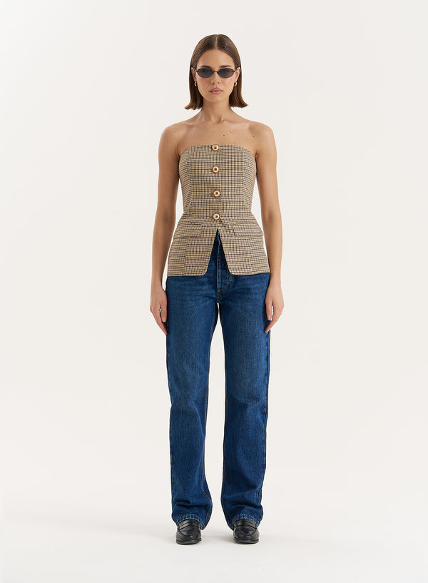 4th & Reckless Check Print Button Front Corset- Saskia