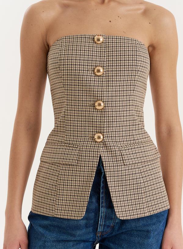 4th & Reckless Check Print Button Front Corset- Saskia