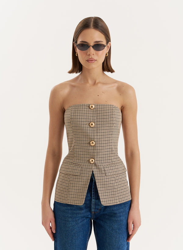 4th & reckless Check Print Button Front Corset- Saskia