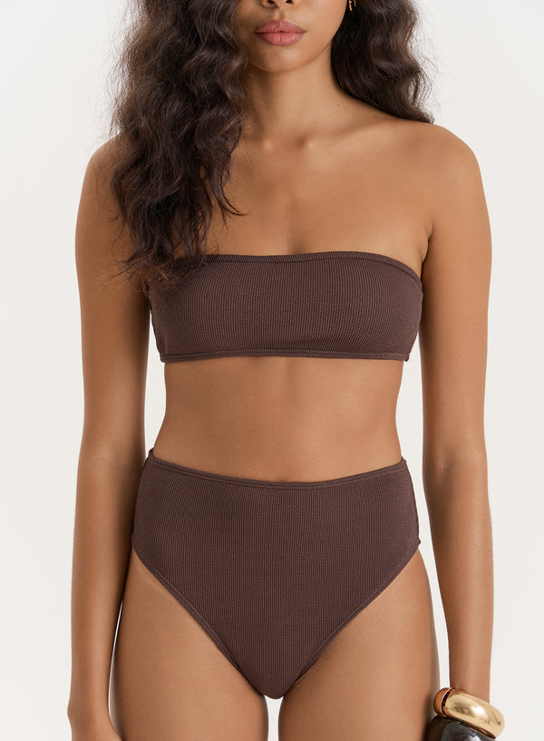 4th & Reckless Chesnut Brown Crinkle Bandeau Bikini Top- Rivia