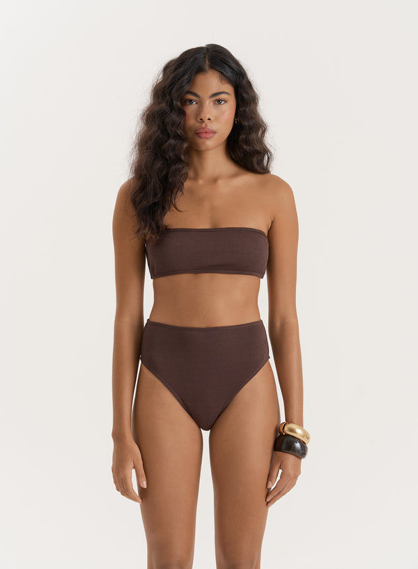 4th & reckless Chesnut Brown Crinkle Bandeau Bikini Top- Rivia