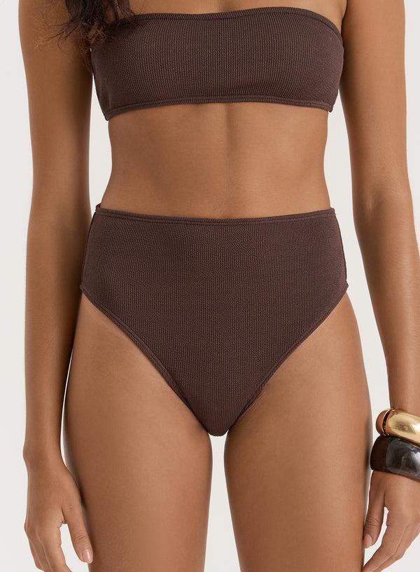 4th & Reckless Chesnut Brown Crinkle High Waisted Bikini Bottom- Rivia