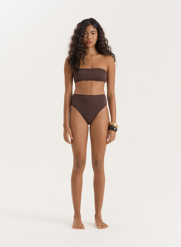 4th & reckless Chesnut Brown Crinkle High Waisted Bikini Bottom- Rivia