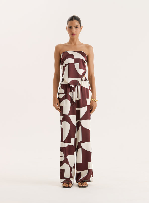 4th & Reckless Chocolate Abstract Print Satin Bandeau Top- Bradie