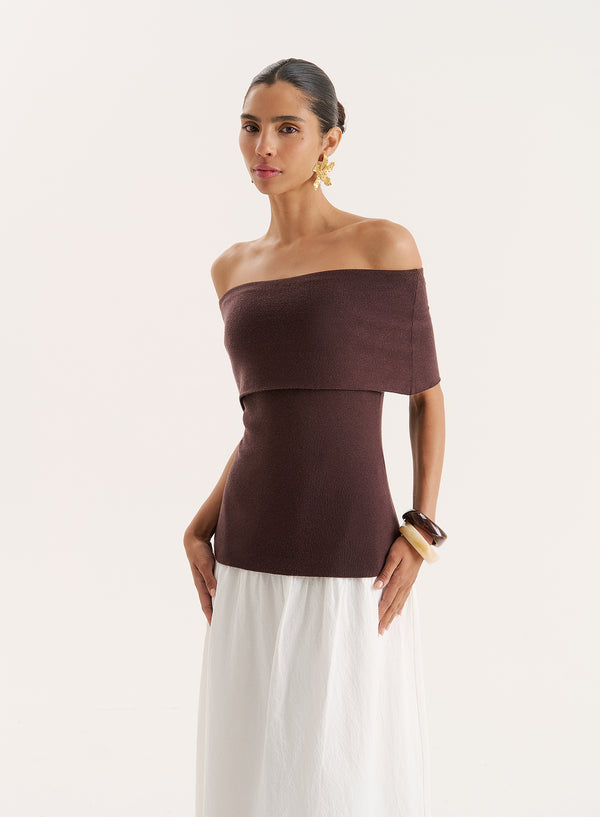 4th & reckless Chocolate Bandeau Longline Knitted Top- Marsha